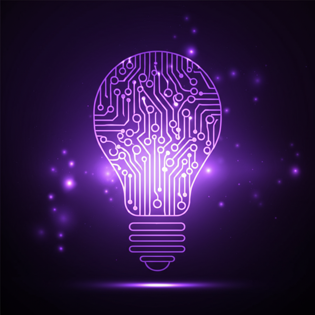 Abstract digital lightbulb with circuit patterns representing innovative thinking