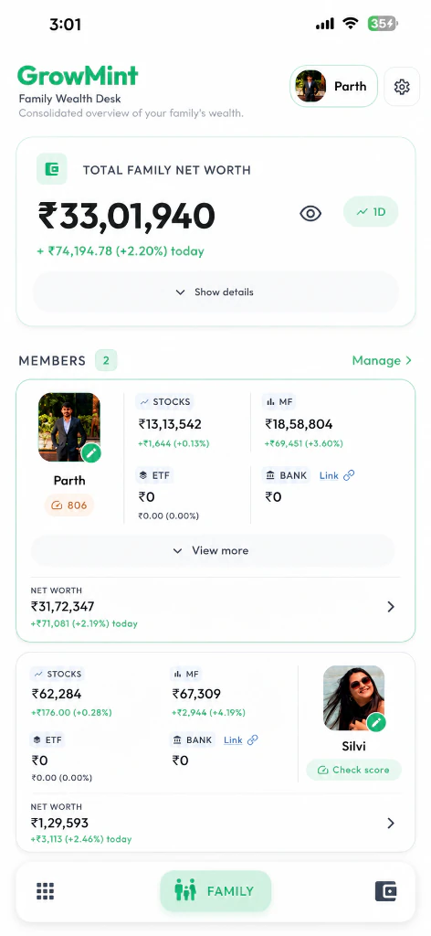 GrowMint app — market sentiment, open IPOs and portfolio overview